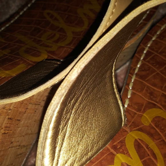 SAM EDELMAN 'Romy 'Nude Tan Patent Cork Wedge Platform Thong Sandals - Picture 7 of 7